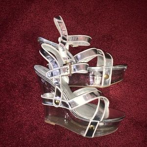 NWOT Silver clear heel platform